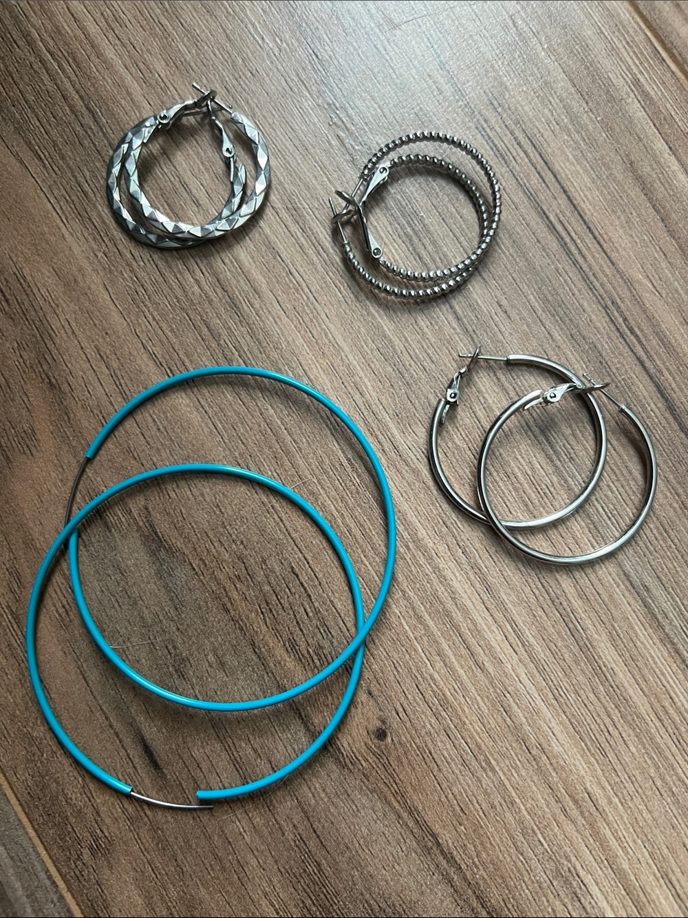 Mixed Hoop Earring Set - Silver & Turquoise